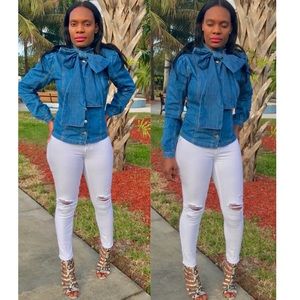 Parisian Long Sleeve Denim With Bow Tie